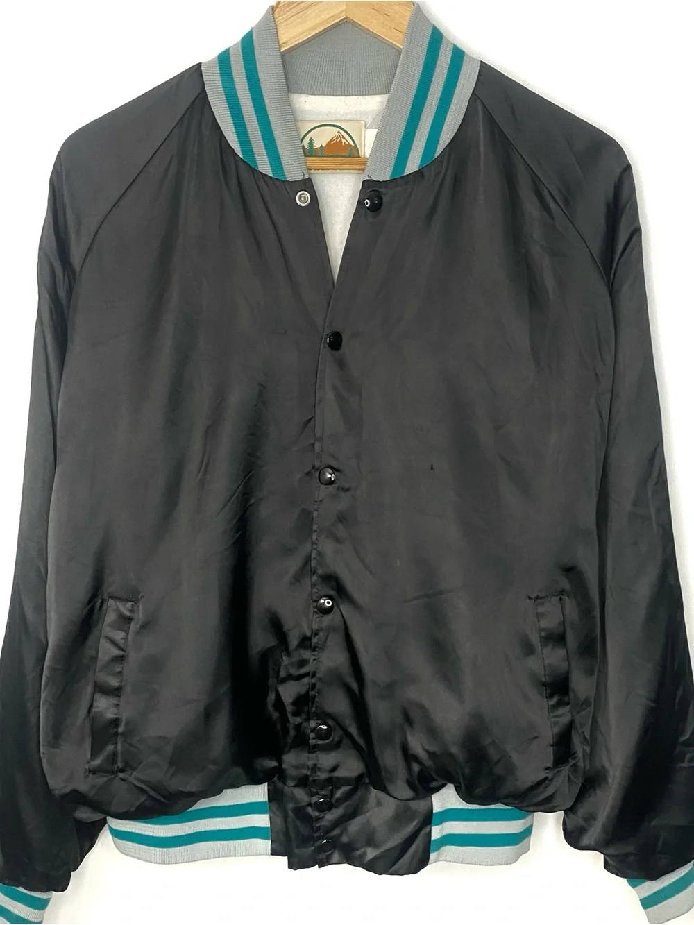 Vintage Kenworth Trucking Black Embroidery Satin Bomber Jacket Made In USA XL